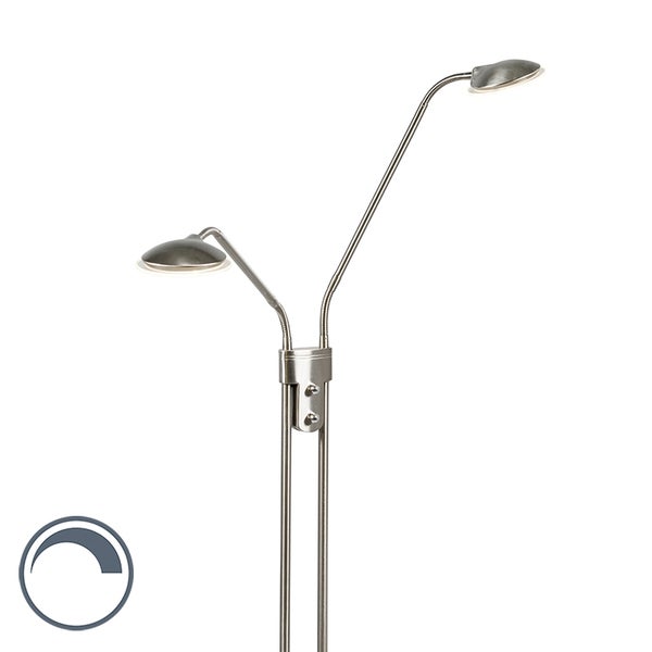 QAZQA - Moderne Stehleuchte mit Leseleuchte I Stehlampe I Standleuchte I Lampe I Leuchte Stahl I Silber I nickel matt mit Leselampe inkl. LED - Eva Dimmer I Dimmbar I Wohnzimmer I Schlafzimmer - Stahl