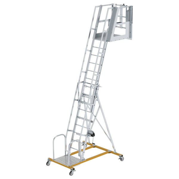 Fahrbare Treppenleiter aus Aluminium mit Plattform