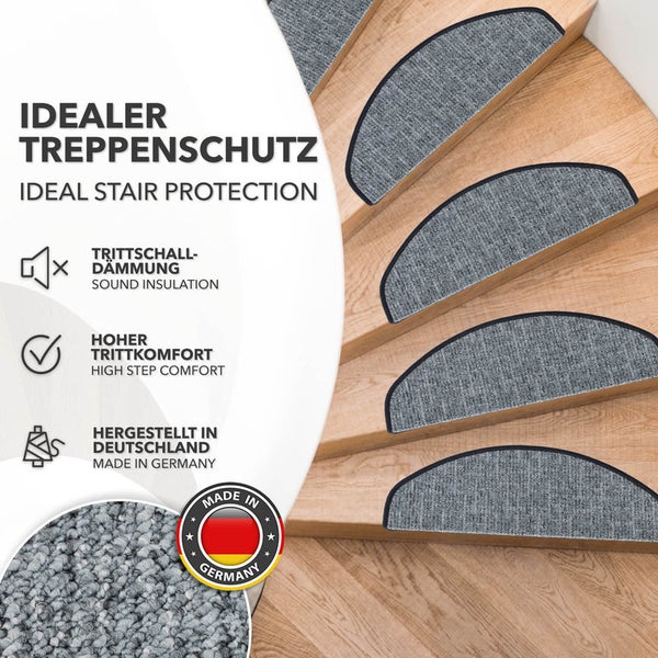 FLOORDIREKT Stufenmatte Alto - Selbstklebend - Hellblau - Halbrund - 23,5 x 65 cm