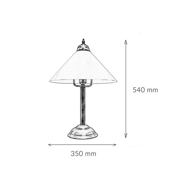 Skizze einer Tischleuchte mit den Maßen 540 mm Höhe und 350 mm Breite