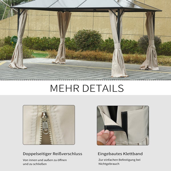 Outsunny 4 Seitenteile für 3x4 m Pavillon mit Haken, Seitenwände für Gartenpavillon, 352 x 205 cm, Partyzelt, Polyester, Beige