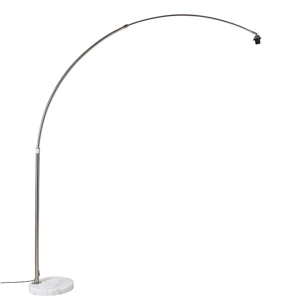 QAZQA - Modern Bogenlampe Stahl I Silber I nickel matt mit weißem Marmorsockel verstellbar - XXL I Wohnzimmer I Schlafzimmer - Stahl Länglich - LED geeignet E27