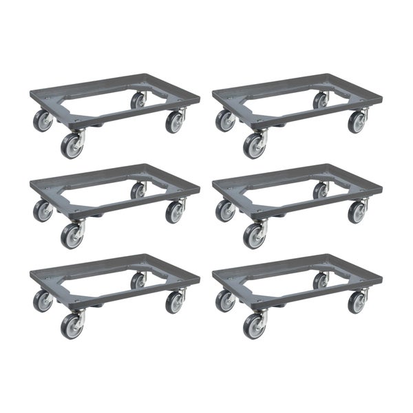 PROREGAL SparSet 6x Transportroller für Euroboxen 60 x 40 cm mit Gummiräder Grau Offenes Deck 2 Lenkrollen und 2 Bremsrollen Traglast 300 kg