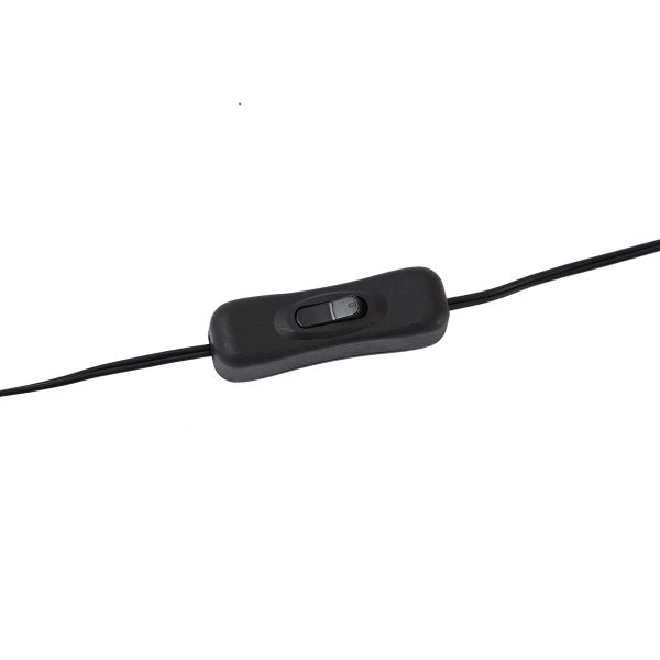 Schwarzer Schnurschalter mit Wippschalter für Lampenkabel.