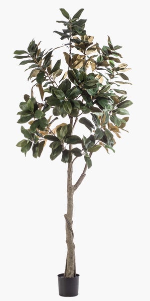 Künstlicher Magnolienbaum mit dichten grünen Blättern und braunen Akzenten an verzweigten Ästen.