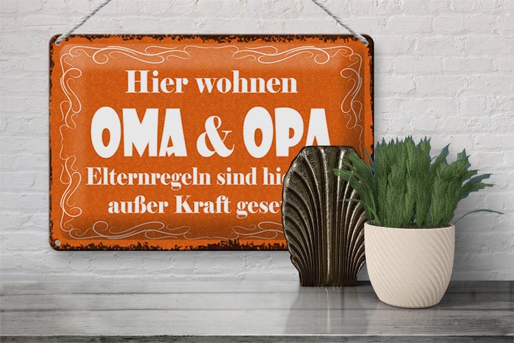 Blechschild Spruch 30x20cm hier wohnen Oma & Opa