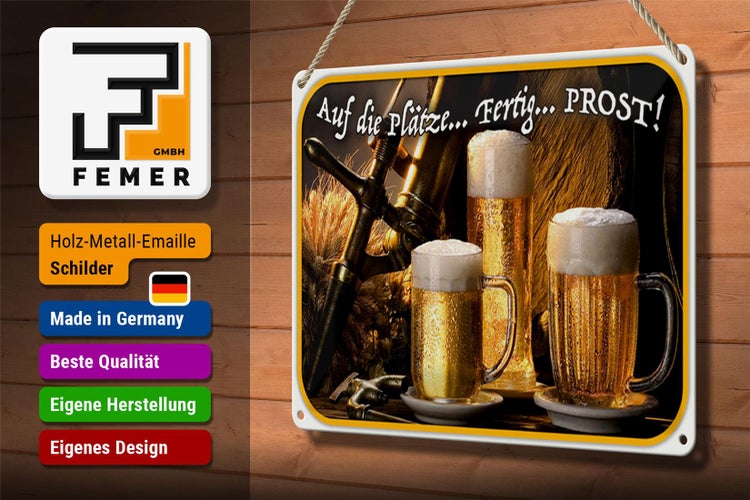 Blechschild Spruch 30x20cm Bier auf die Plätze fertig los