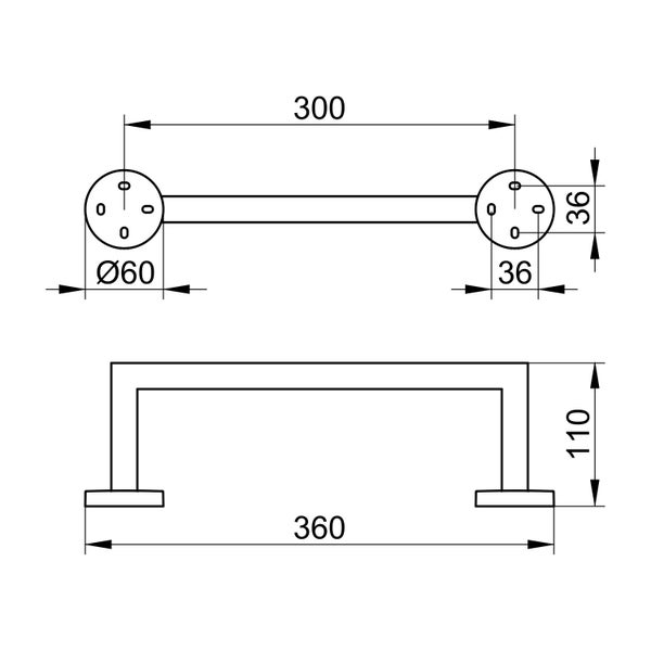 Technische Zeichnung eines Haltegriffs mit Bemaßungen in Millimetern.