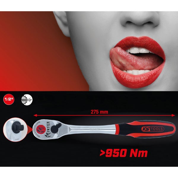 Umschaltknarre mit einer Länge von 275 mm und maximalem Drehmoment von 950 Newtonmeter