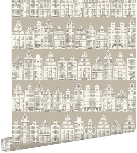 ESTAhome Tapete Amsterdamer Grachtenhäuser Beige - 53 cm x 10.05 m - 137713