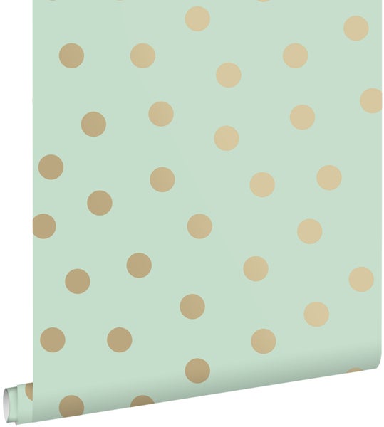 ESTAhome Tapete Punkte Mintgrün und Gold - 53 cm x 10.05 m - 139245