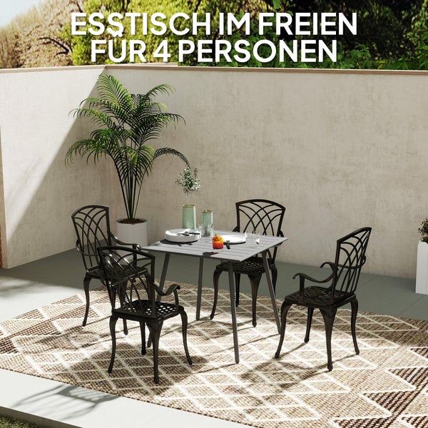 Outsunny Gartentisch Stahl 80 x 80 x 74 cm Wetterfest Buffettisch mit Stahlrahmen, rutschfest Campingtisch 4 Personen Balkontisch Terrassentisch Outdoor Esstisch für Garten, Terrasse, Balkon, Grau