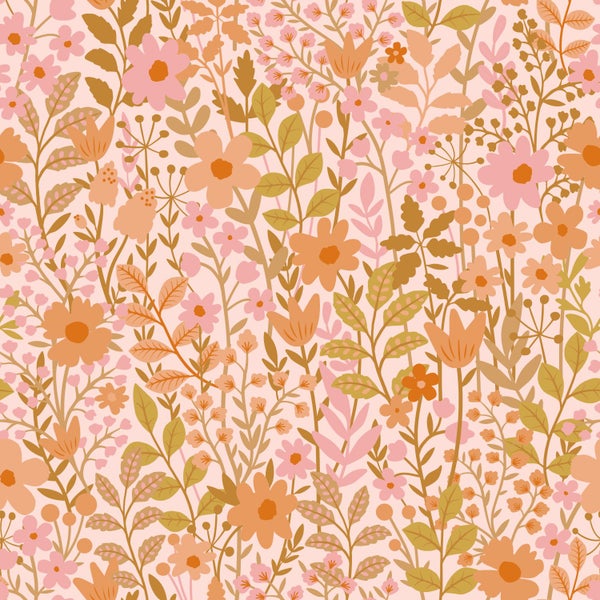 Blumenmuster mit verschiedenen Blüten und Blättern