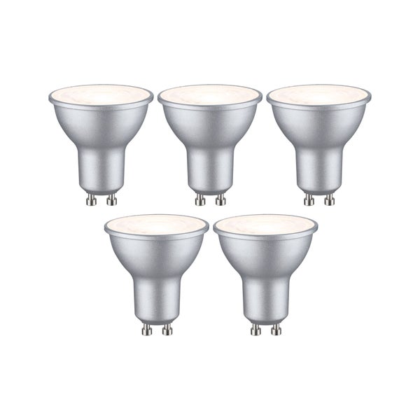 Standard 230V LED Reflektor GU10 5er-Set 5x460lm 5x4,9W 2700K Weißaluminium