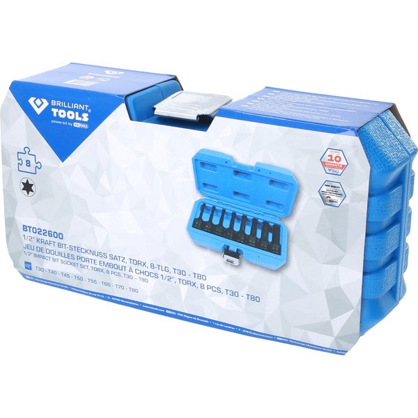 BRILLIANT TOOLS 1/2 Kraft Bit-Stecknuss Satz Torx 8tlg. T30 - T80 - BT022600