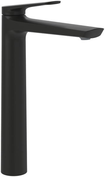 Villeroy & Boch Oasis Waschtischarmatur erhöht, ohne Zugstange, Wasserhahn Bad mit Keramikkartusche, Waschbeckenarmatur wassersparend, Auslauf Höhe 245mm, rund, Matt Black