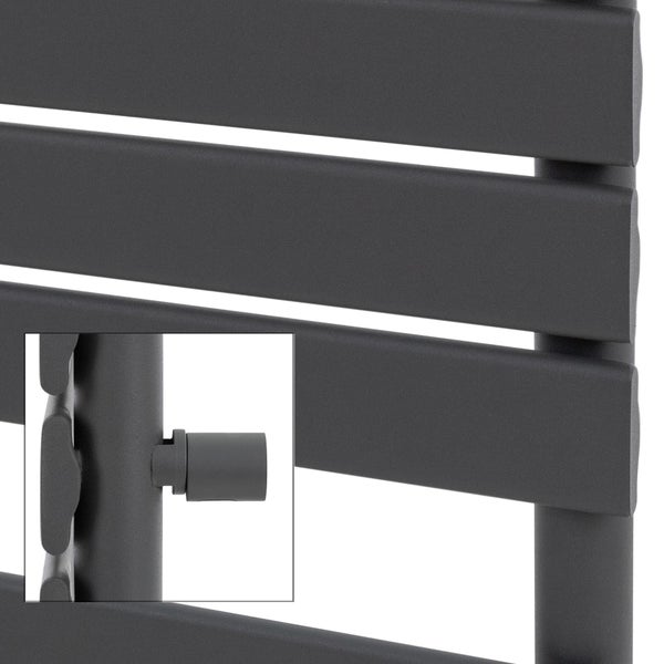 ECD Germany Badheizkörper Steam Design Heizkörper Mittelanschluss 600 x 800 mm Anthrazit inkl. Anschlussgarnitur mit Thermostat Universal Eck- und Durchgangsform Anthrazit - Paneelheizkörper Heizung