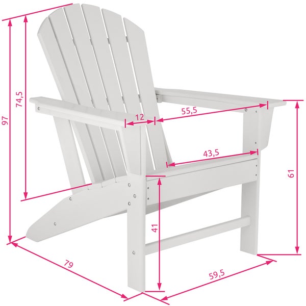 Gartenstuhl tectake Joan Belastbarkeit 120 kg, 83 x 79 x 97 cm im Adirondack-Stil weiß/weiß