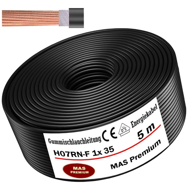 Gummischlauchleitung H07RN-F 1 x 35 Quadratmillimeter, 5 Meter, MAS Premium Energiekabel mit CE Kennzeichnung und VDE Zertifizierung.