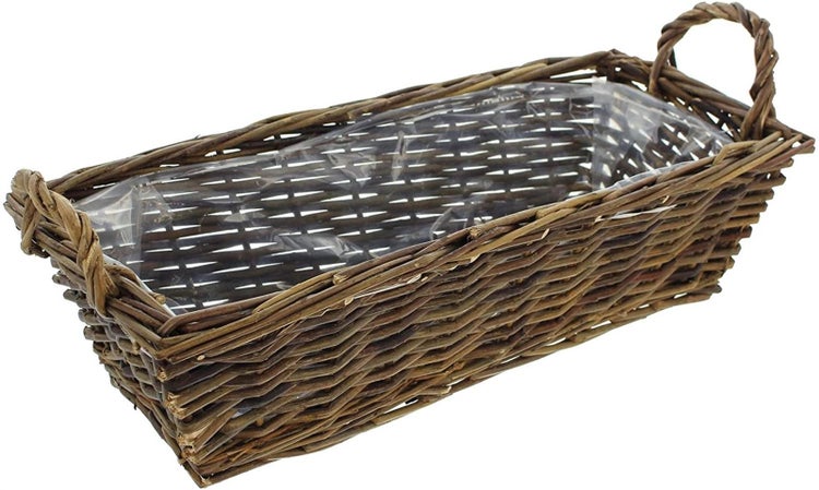 Dekoleidenschaft Pflanzkasten aus Weide, eckig, 53 cm lang, natur, Balkonkasten, Blumenkasten für Draußen, Pflanzgefäß