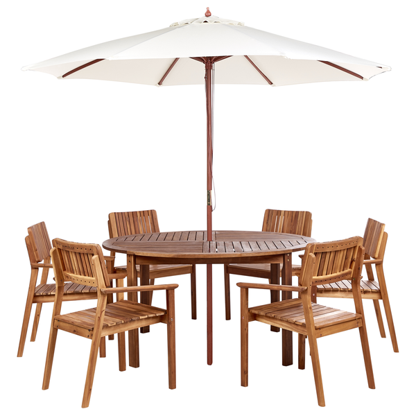 Gartenmöbel Set 6-Sitzer AGELLO mit Schirm (12 Optionen) Akazienholz Braun