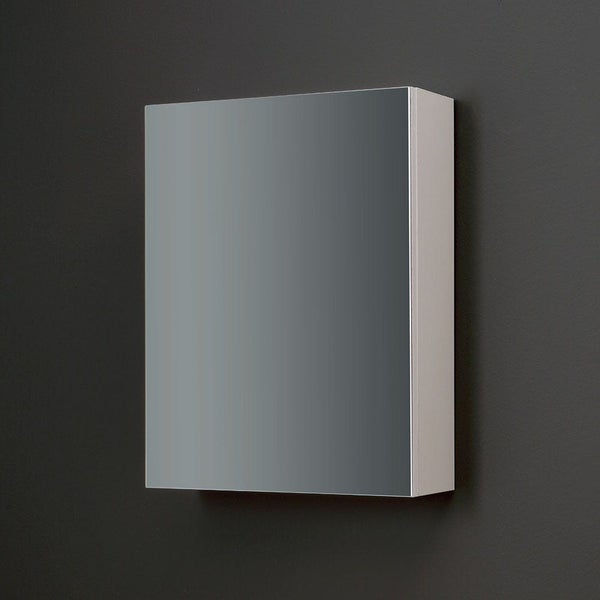 Rechteckiger Badezimmer-Spiegelschrank mit einer verspiegelten Tür und hellem Korpus, Wandmontage.