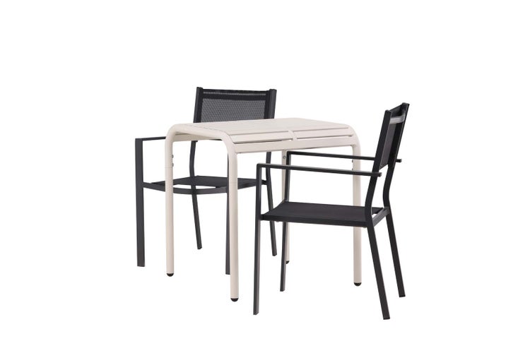 Borneo Gartenset Tisch, 2 Stühle  beige,schwarz. 70 X 70 X 75 cm
