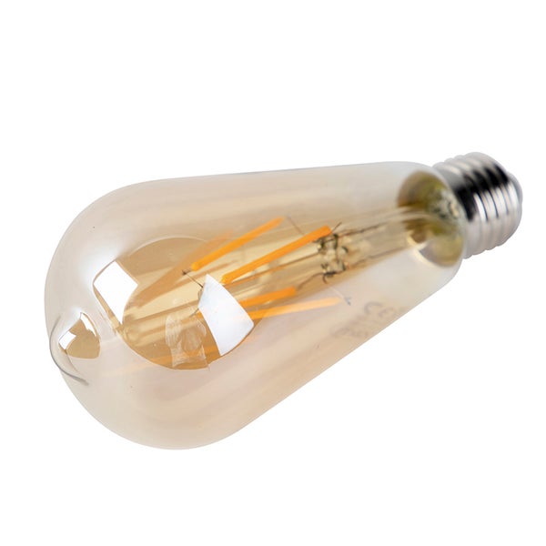 LED-Filament-Leuchtmittel in ST64-Form mit E27-Sockel aus bernsteinfarbenem Glas.