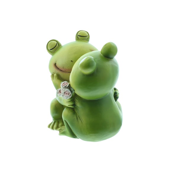 Dekofiguren: Küssendes Froschpaar mit Blumenstrauß