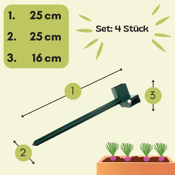 Pflanzhilfe Set bestehend aus vier Teilen und den Maßen 25, 25 und 16 Zentimeter