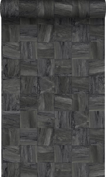 Origin Wallcoverings Tapete quadratische Holzstücke Schwarz - 53 cm x 10.05 m - 347520