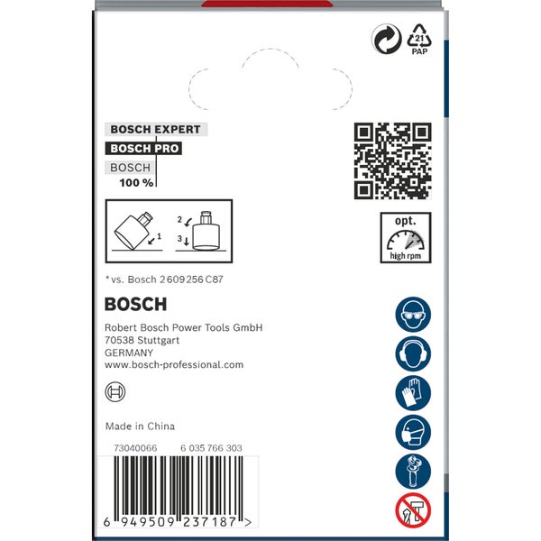 Bosch Verpackung mit Produktdetails und Sicherheitshinweisen