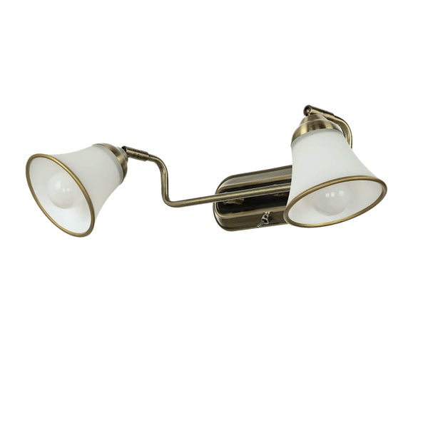 Wandleuchte mit zwei Lampen und Glasschirmen