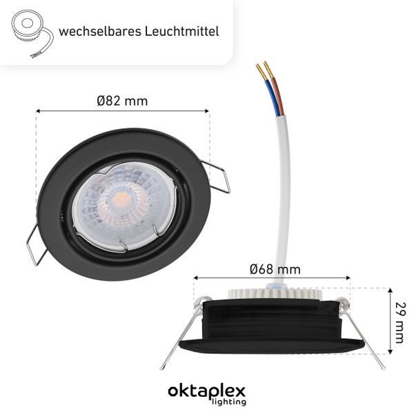 Spots schwenkbar Dijon 2700K LED Modul 4,8W 230V 380lm Warmweiß Einbauleuchten Schwarz Lochmaß 68mm