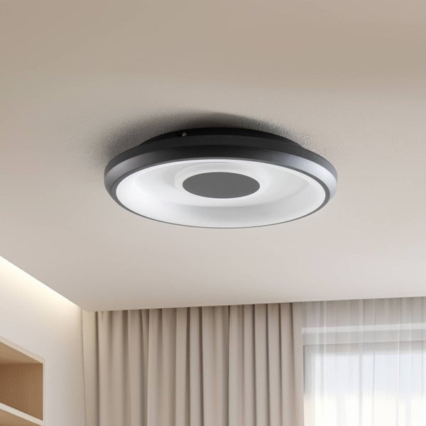 Runde LED-Deckenleuchte mit einem Durchmesser von 48,5 Zentimetern und einer Höhe von 8 Zentimetern.