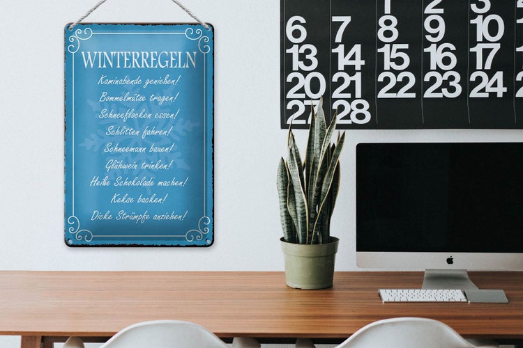 Blechschild Spruch 20x30cm Winterregel Kaminabende Glühwein