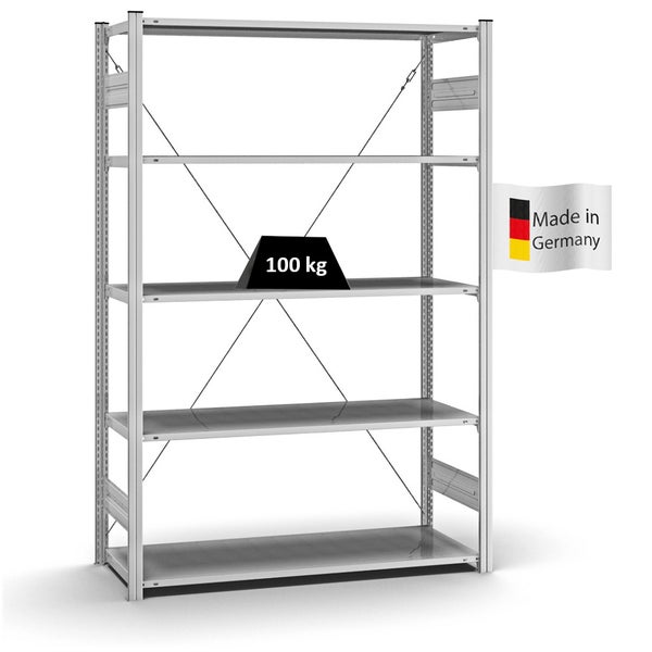 PROREGAL Profi Lagerregal Stecksystem T-Profil Grundregal HxBxT 200 x 130 x 50 cm Fachlast 100 kg Verzinkt