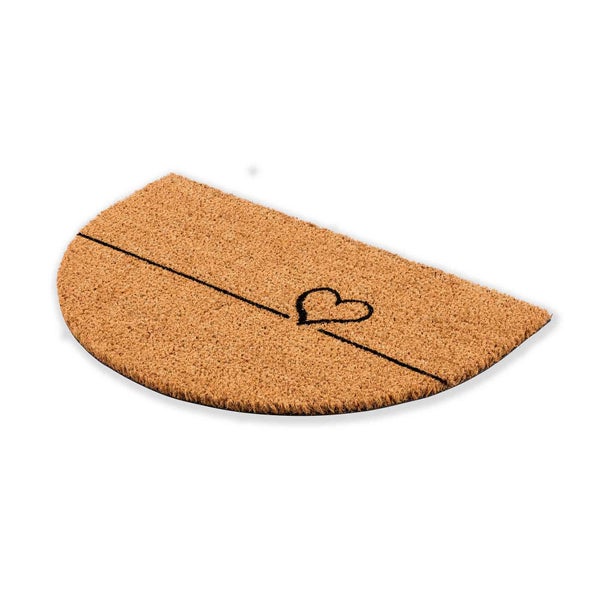 Halbrunde Fußmatte aus Kokosfaser mit Herzmotiv