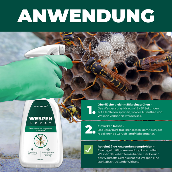 Silberkraft Wespenspray 500 ml, Spray zur Wespenabwehr, Anti-Wespen-Mittel zum Vertreiben der Insekten, hilft gegen Wespennester, Repellent mit starker Sofort- und Langzeitwirkung