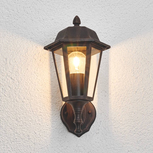 Lindby Wandleuchte außen Lamina (spritzwassergeschützt (Retro, Vintage Antik) in Braun aus Aluminium (1 flammig E27) - Außenwandleuchten Wandlampe Led Außenlampe Outdoor für