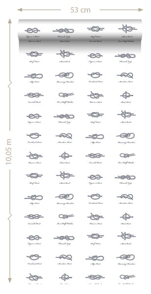 Tapete mit Abbildungen verschiedener Knoten und Seile, 53 cm breit und 10,05 m lang