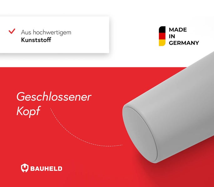 Bauheld Produktmerkmal: Geschlossener Kopf aus hochwertigem Kunststoff, hergestellt in Deutschland