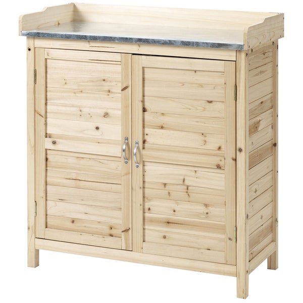 Holz Gartenschrank mit Metallplatte