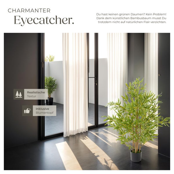 Künstlicher Bambusbaum tectake Bambosa stabiler Kunststoff-Blumentopf verschiedene Größen grün