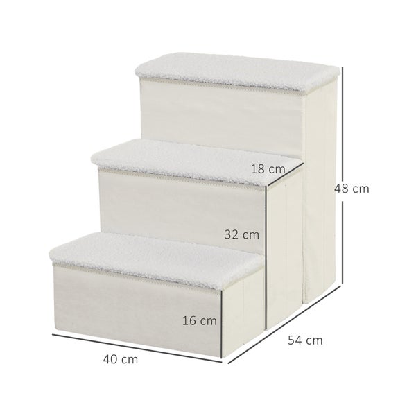 PawHut Haustiertreppe Katzentreppe Hundetreppe Faltbar 3 Stufen Tiertreppe mit Stauraum für Katzen und Hunde MDF Weiß 40 x 54 x 48 cm