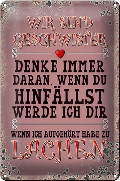 Blechschild Spruch 20x30cm wir Geschwister denke immer