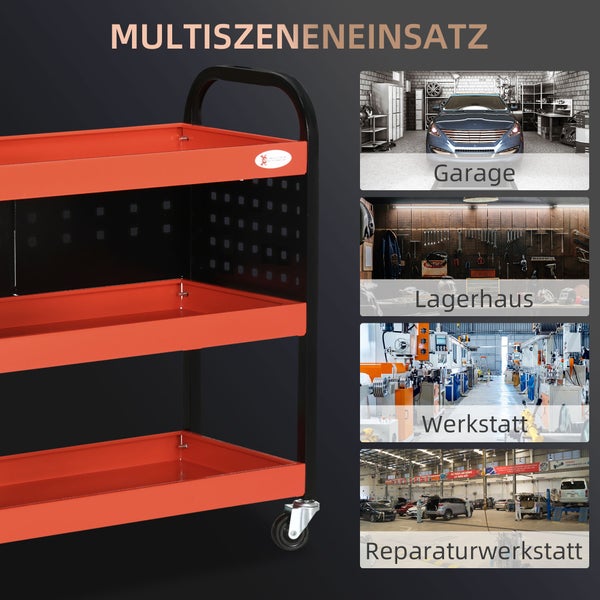 DURHAND, Werkstatt-Rollwagen, Werkzeugwagen, 75L x 35B x 80H cm, Stahl, Rot