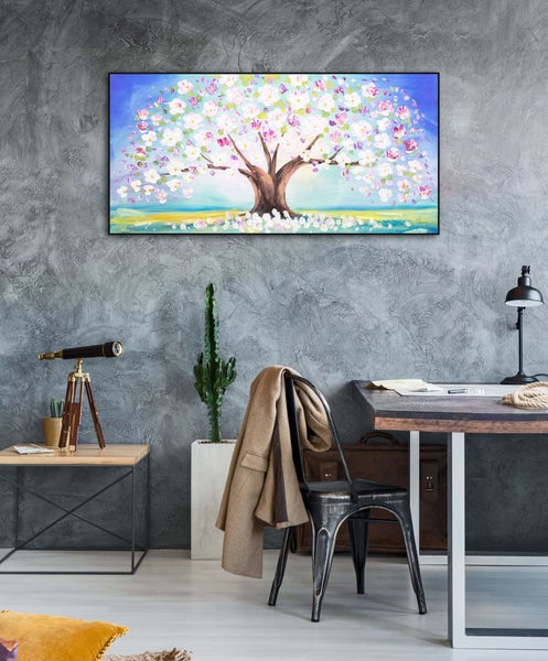 Handgemaltes Gemälde Acrylfarbe 120x60cm Blau