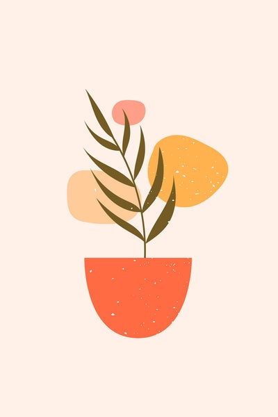Grafik einer Pflanze in einem Topf mit abstrakten Formen