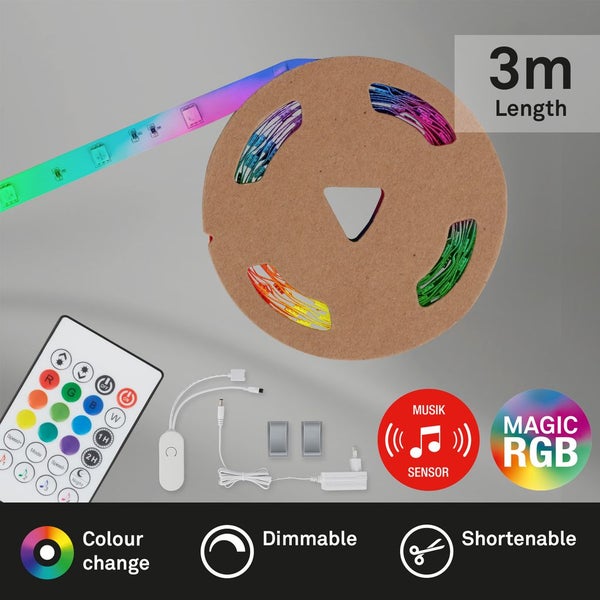 Briloner Leuchten MAGIC - LED Bänder - 2311090 - RGBIC Digitale Farben - Musiksensor - Kürzbar - Inkl. Fernbedienung - 300 x 10 cm (LxB)